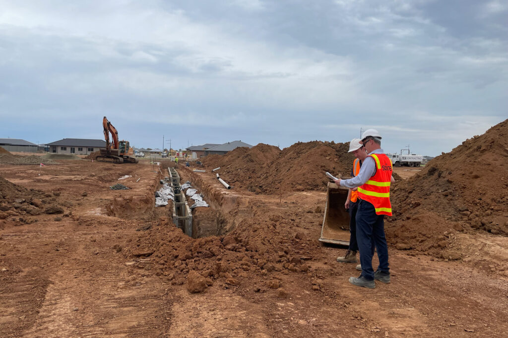 Spiire civil engineers on site at Virginia Grove in Adelaide.