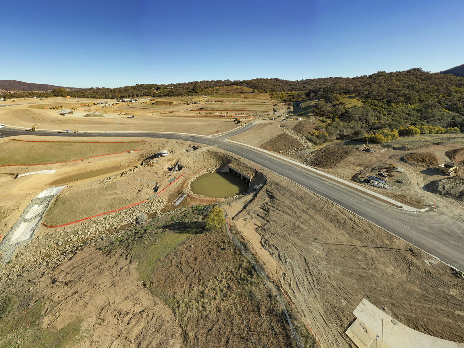 Aerial photography of civil construction at Jumping Creek.