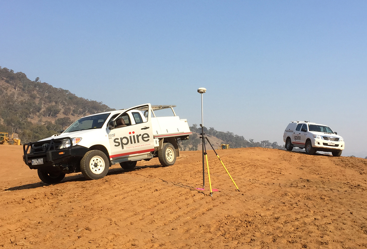 Spiire survey vehicles and equipment on site.