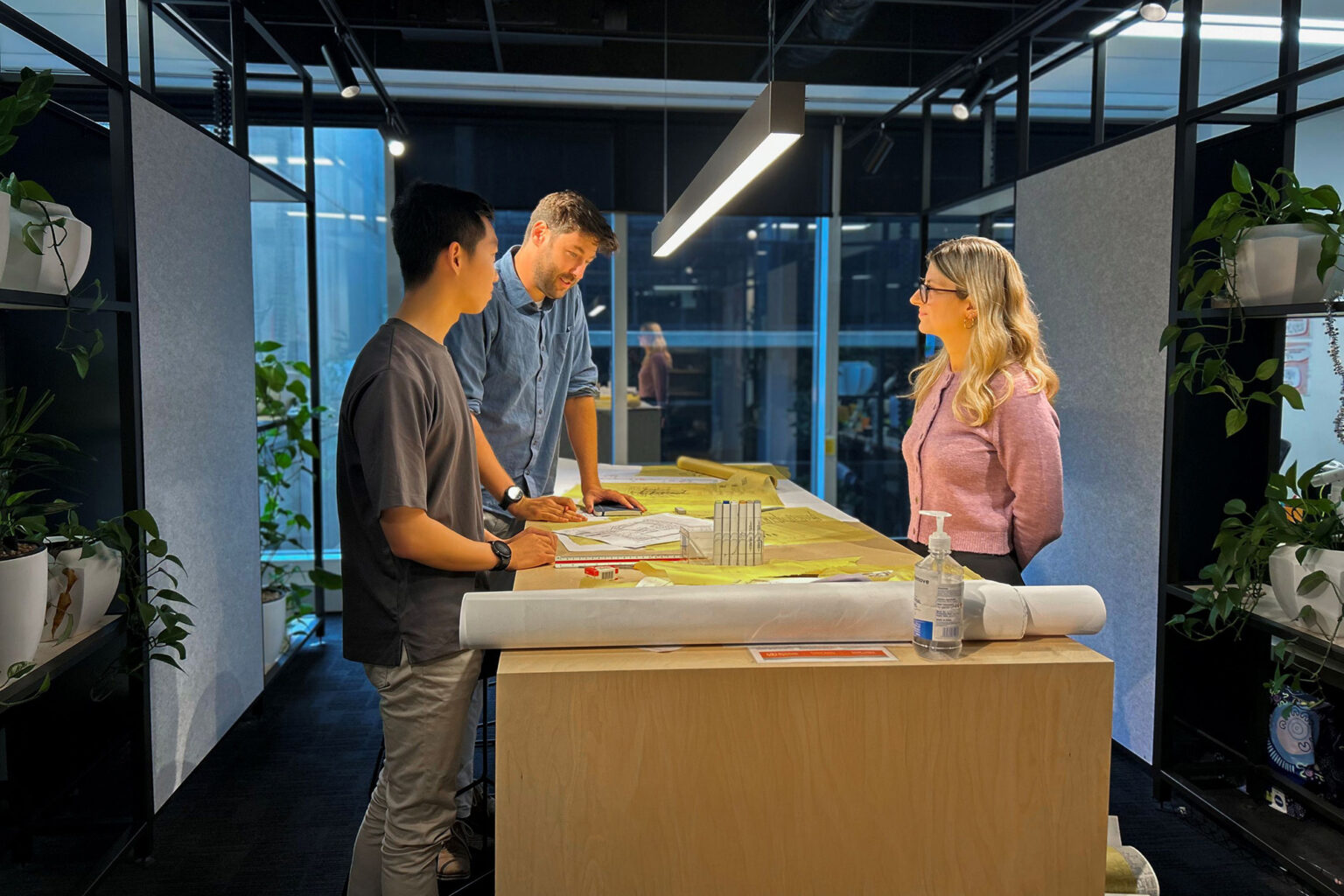 Water engineers Riv Davey-Greene, Chloe Ilijoski and Andrew Law collaborating