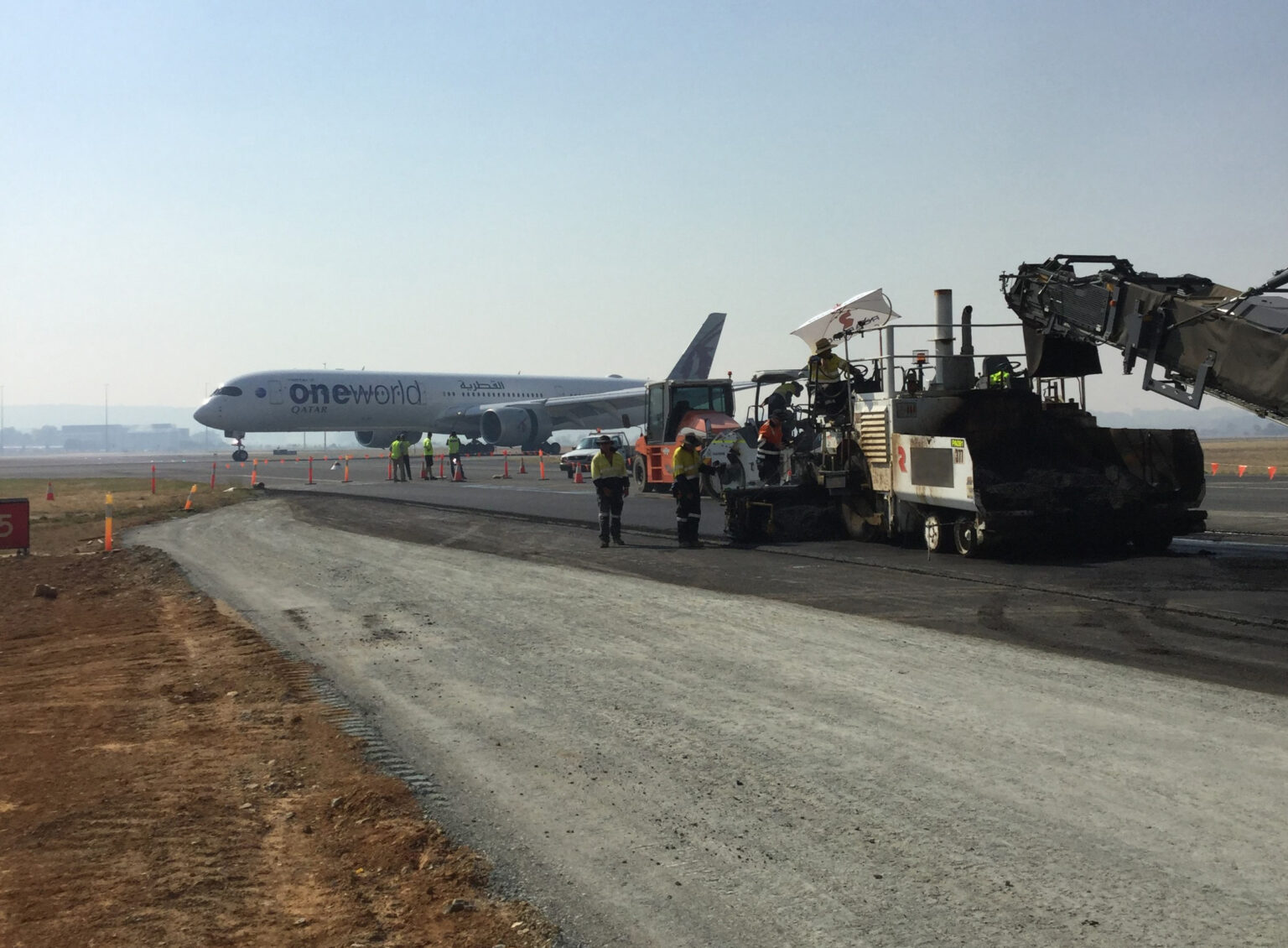 Construction staff on the site of a new taxiway at Canberra Airport