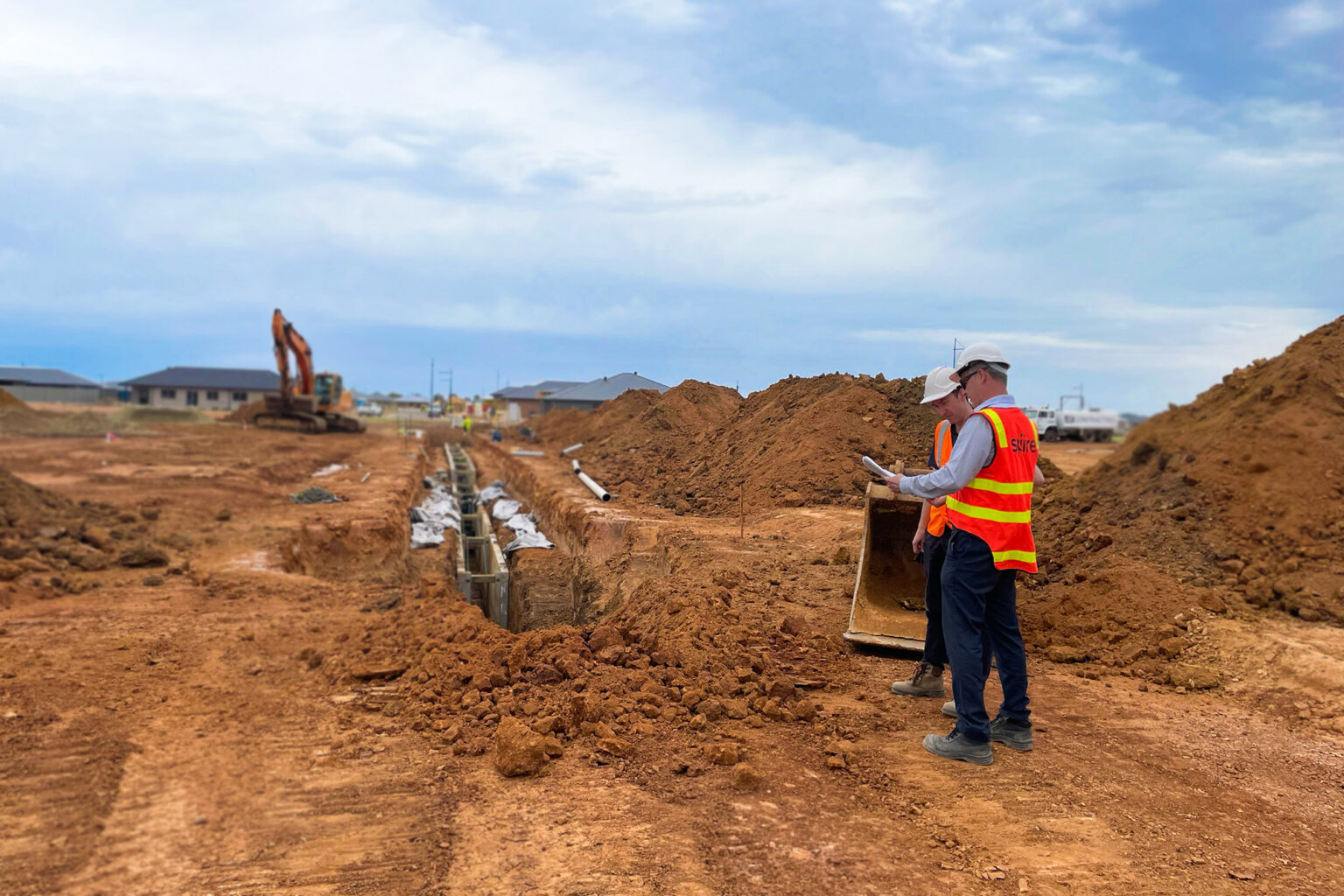 Spiire engineer on site with civil construction works at Virginia Grove in Adelaide.