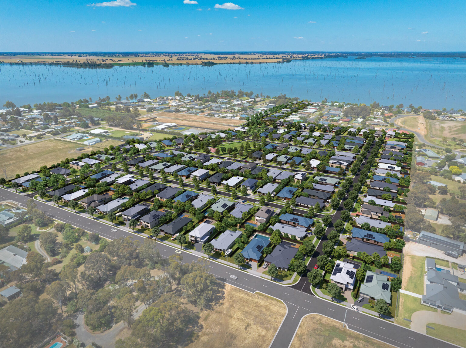 Aerial photomontage of The Willows estate in Yarrawonga, produced by Spiire Visual Media Studio.