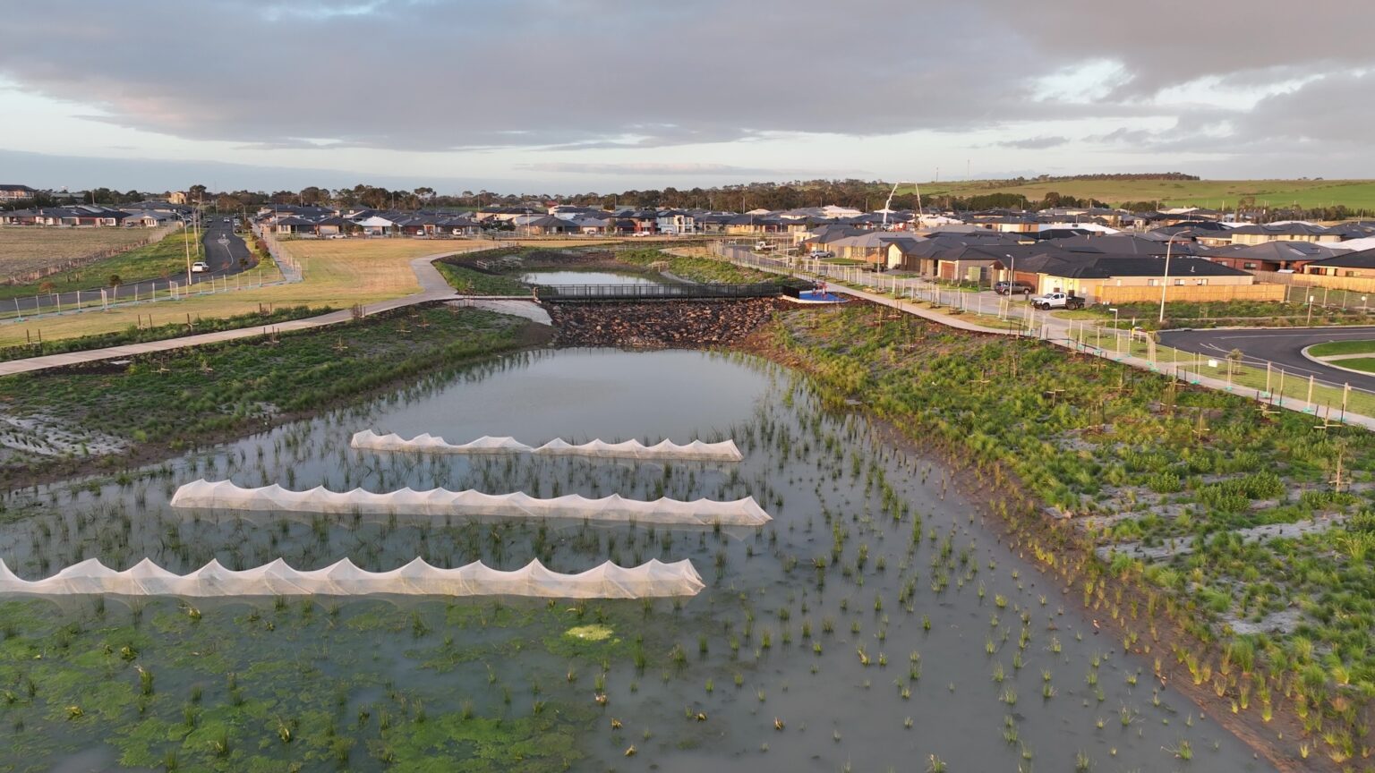 Aerial photo of Austin Lara Wetlands by Spiire Landscape Architecture