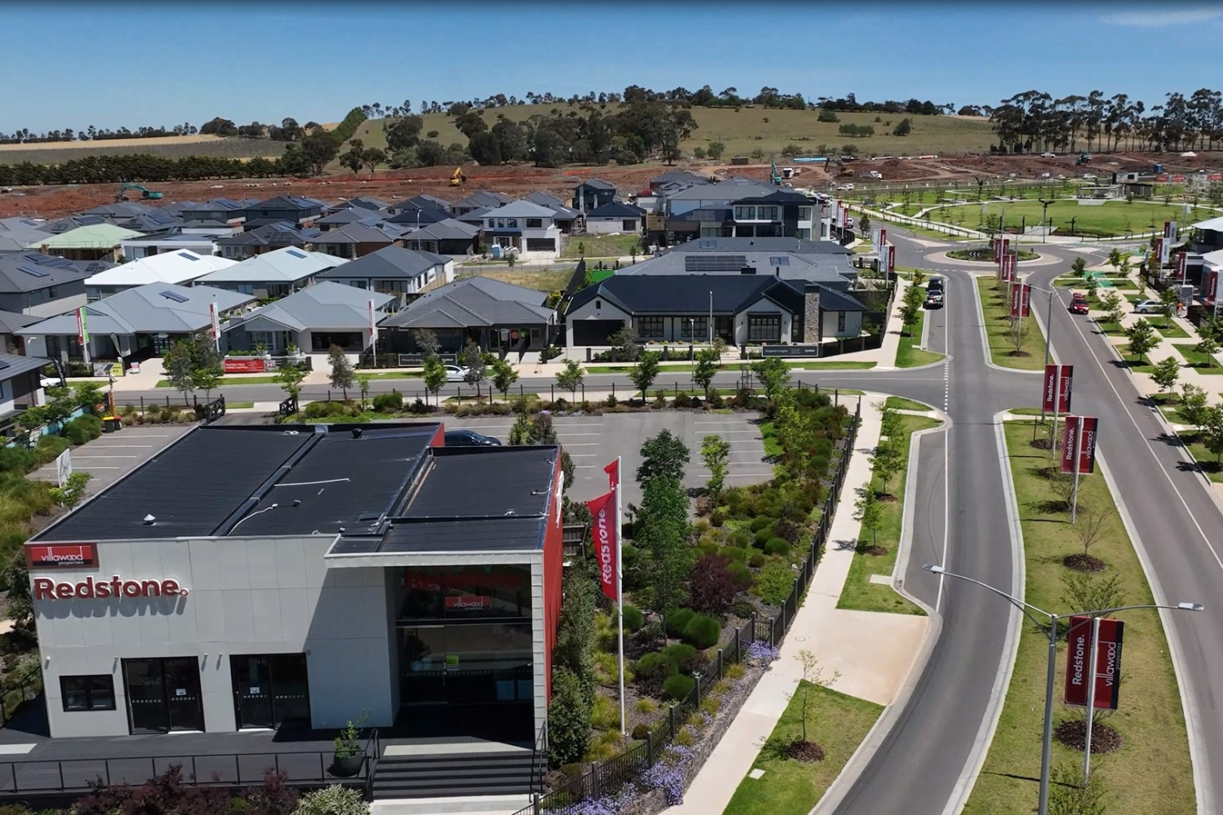Aerial view of spiire civil engineering project Redstone, Sunbury