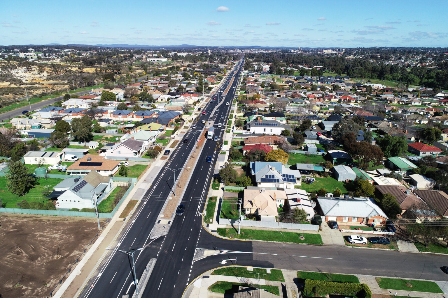 Aerial view of the Napier Street Upgrade in Bendigo, a collaborative project between Spiire's Civil Engineering, Landscape Architecture and Surveying teams.