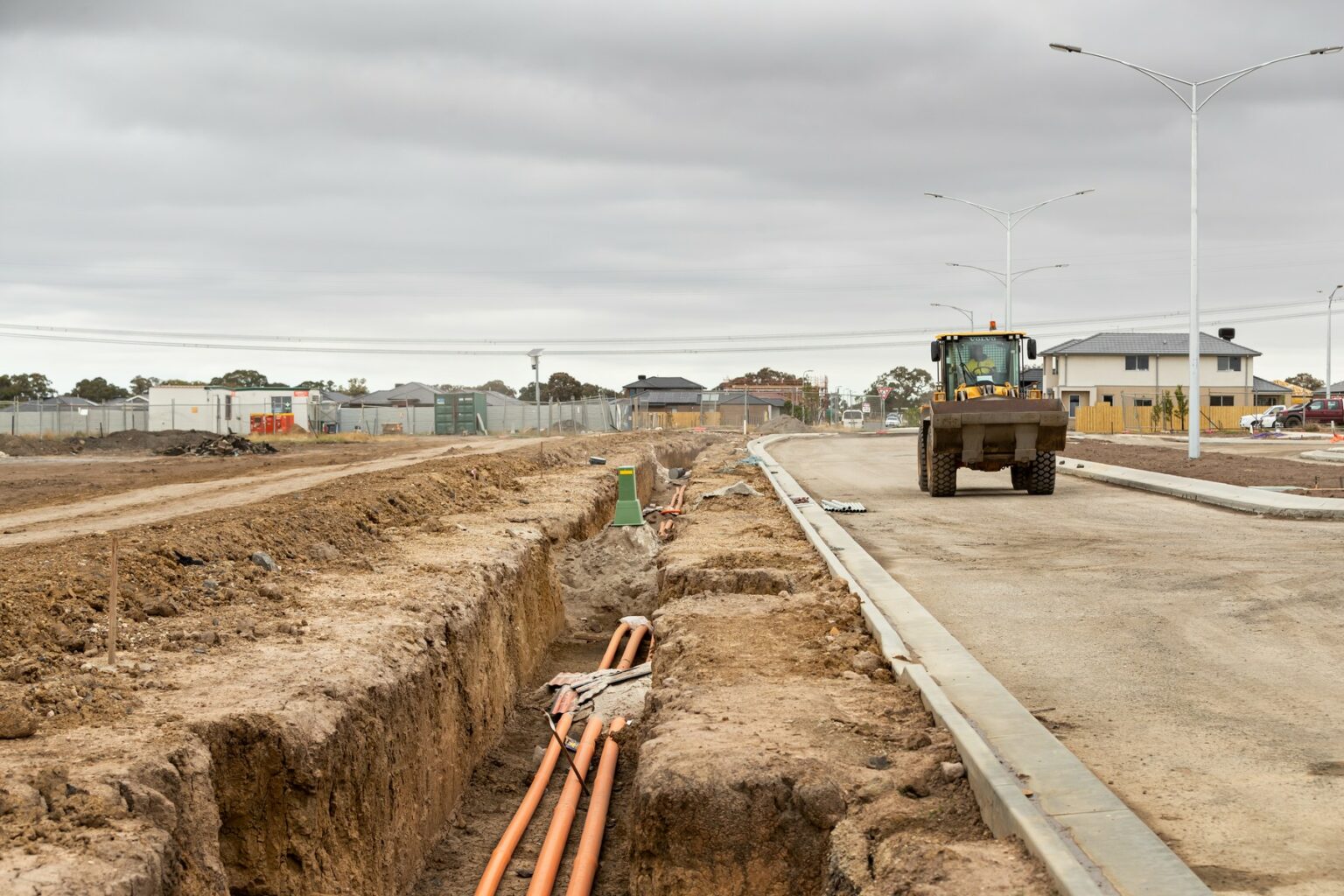 Road and civil assets under construction in Botanical estate in Mickleham.