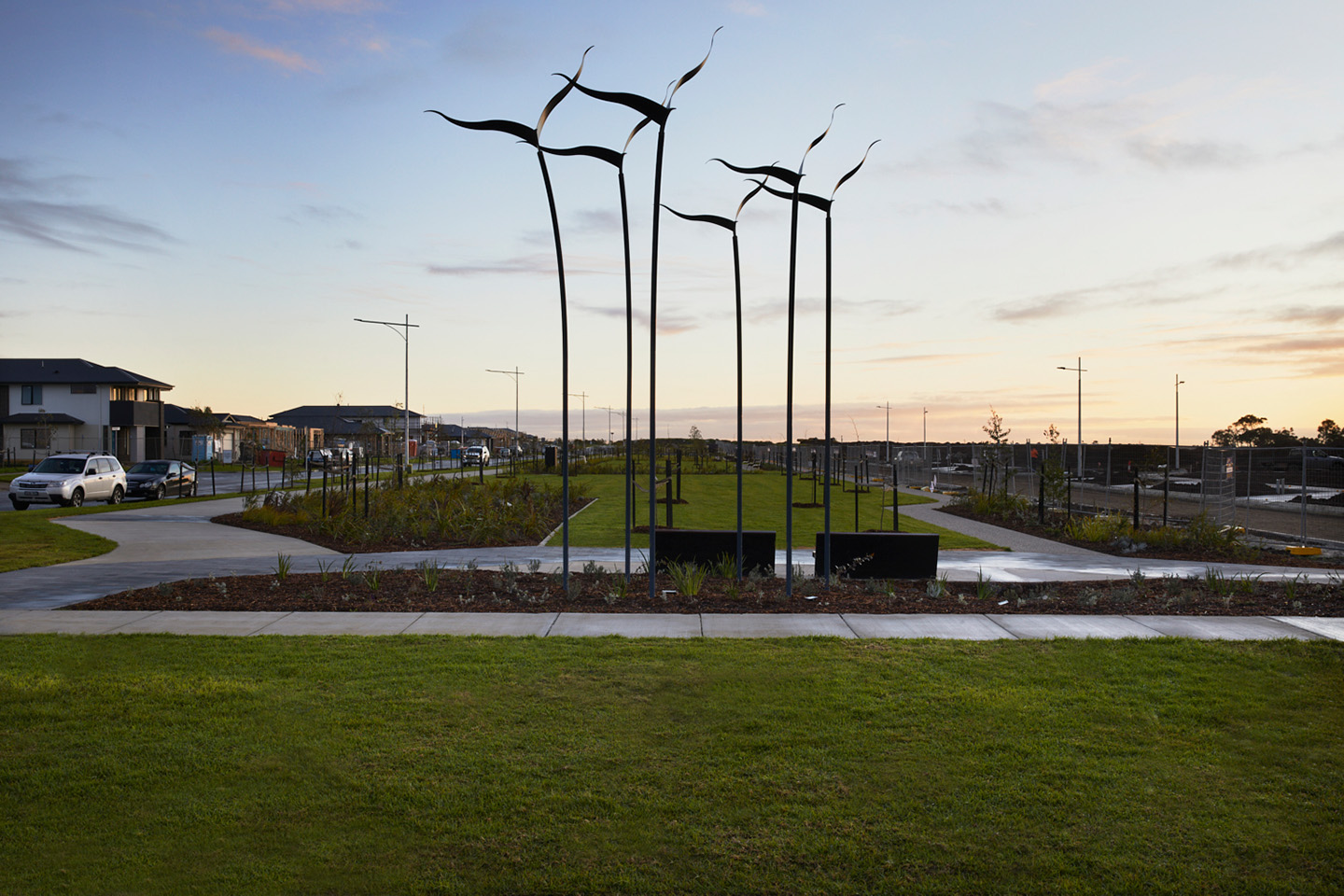 Sculptures feature at Central Park, the open space designed by Spiire landscape architects at the Harriott at Armstrong Creek estate.