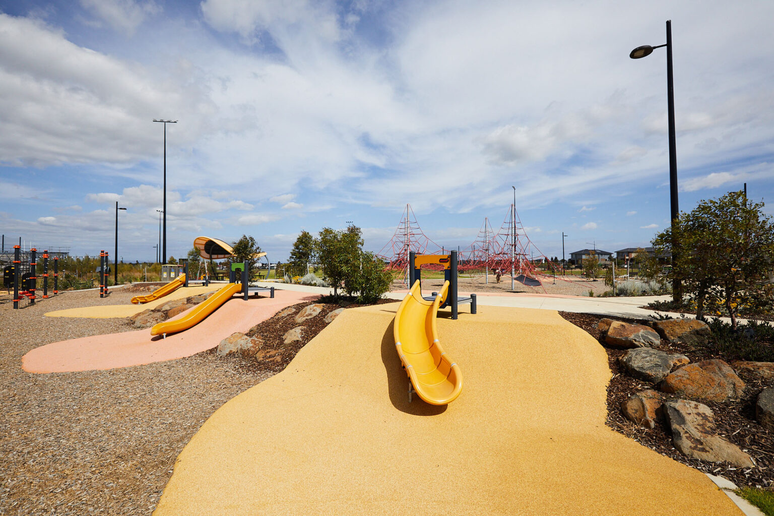 Play equipment at Merrifield Recreation Reserve, designed by Spiire Landscape Architecture team.