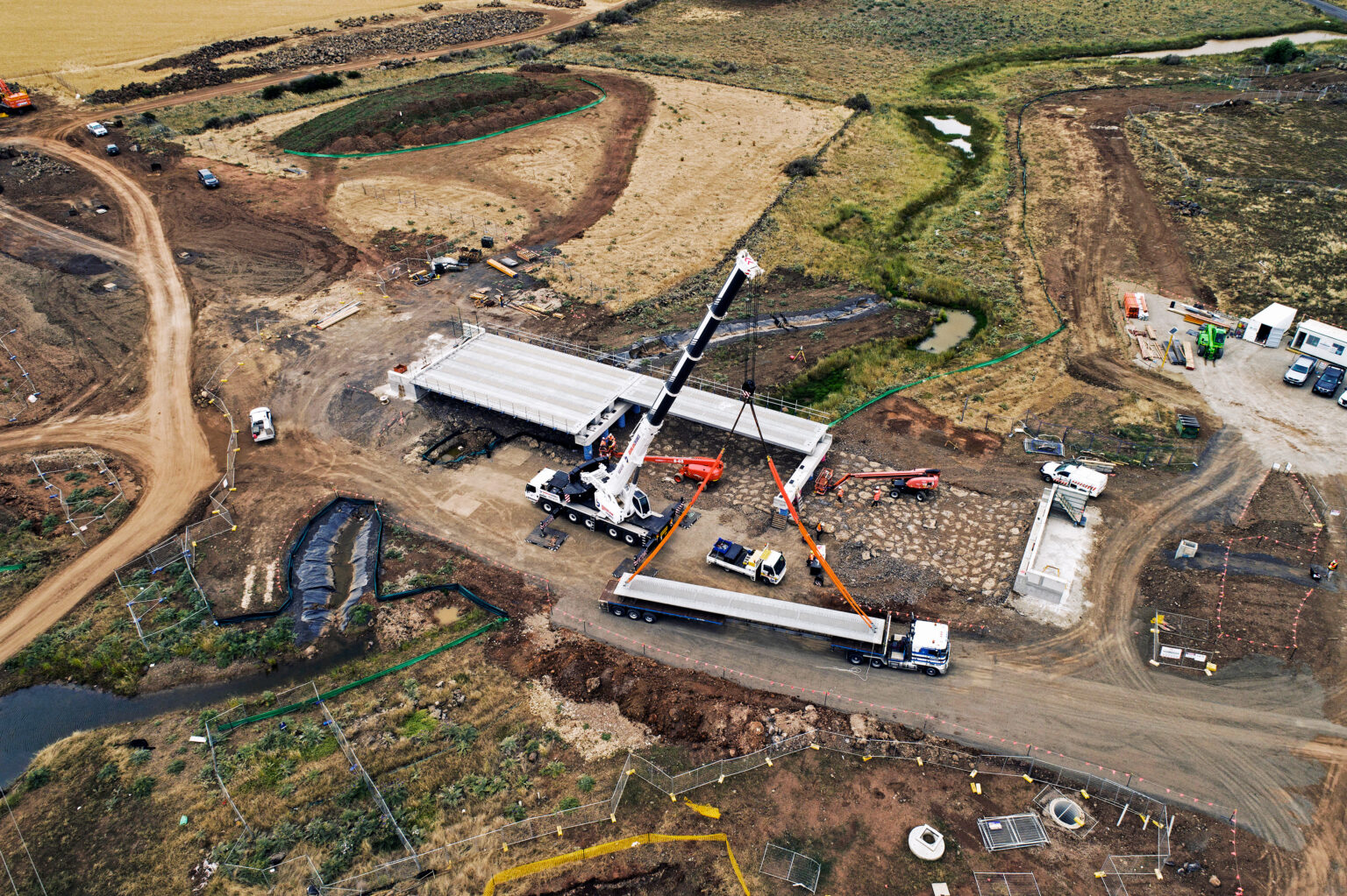 Aerial photograph of construction of an upgrade to Dohertys Road in the Verdant Hill estate.