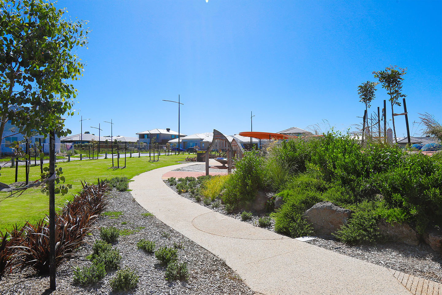 Pathway leading to North Park, flagship play space designed by Spiire landscape architects at WestWood estate.