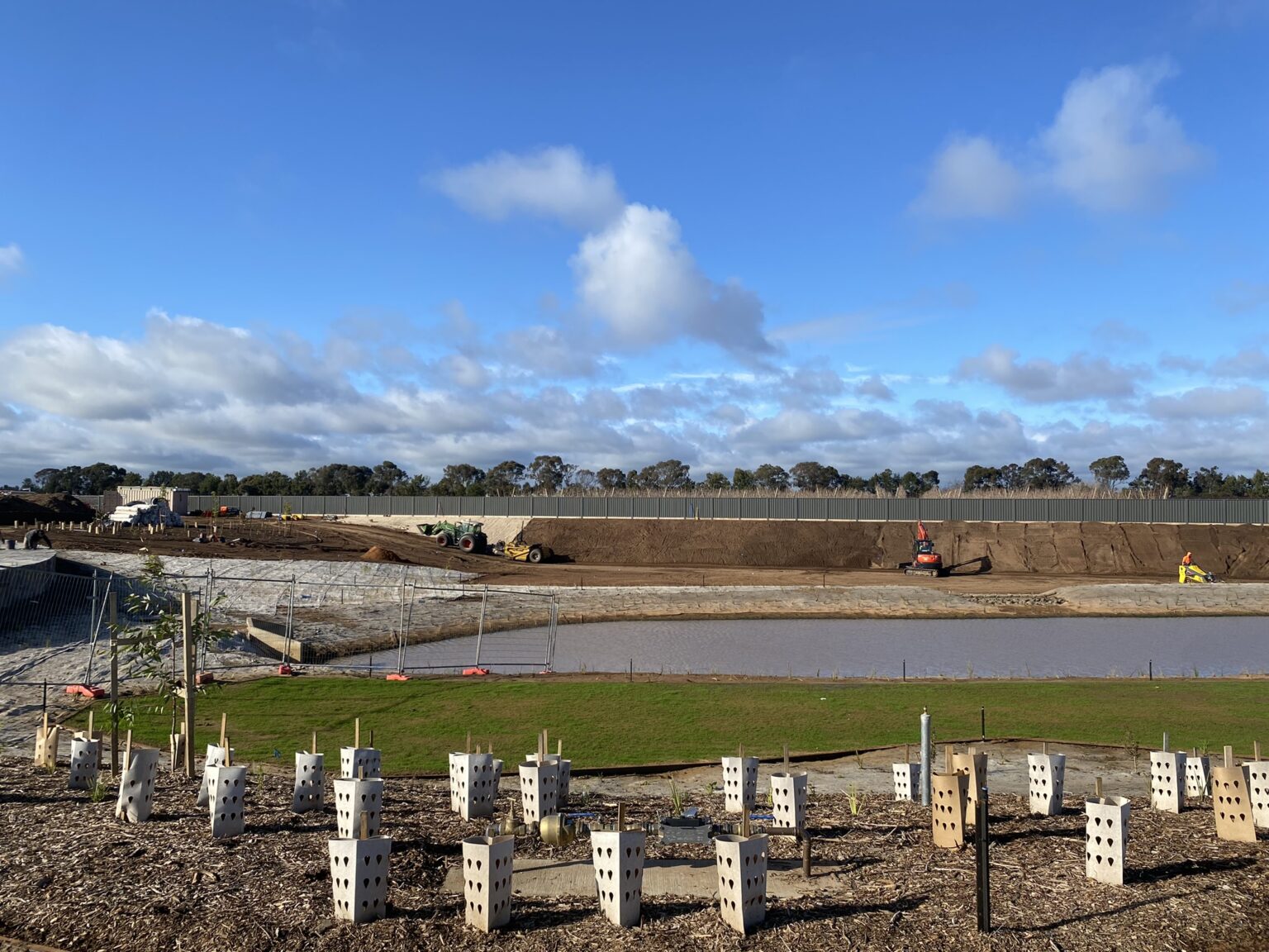 Landscaped sediment basin at The North Quarter, Shepparton