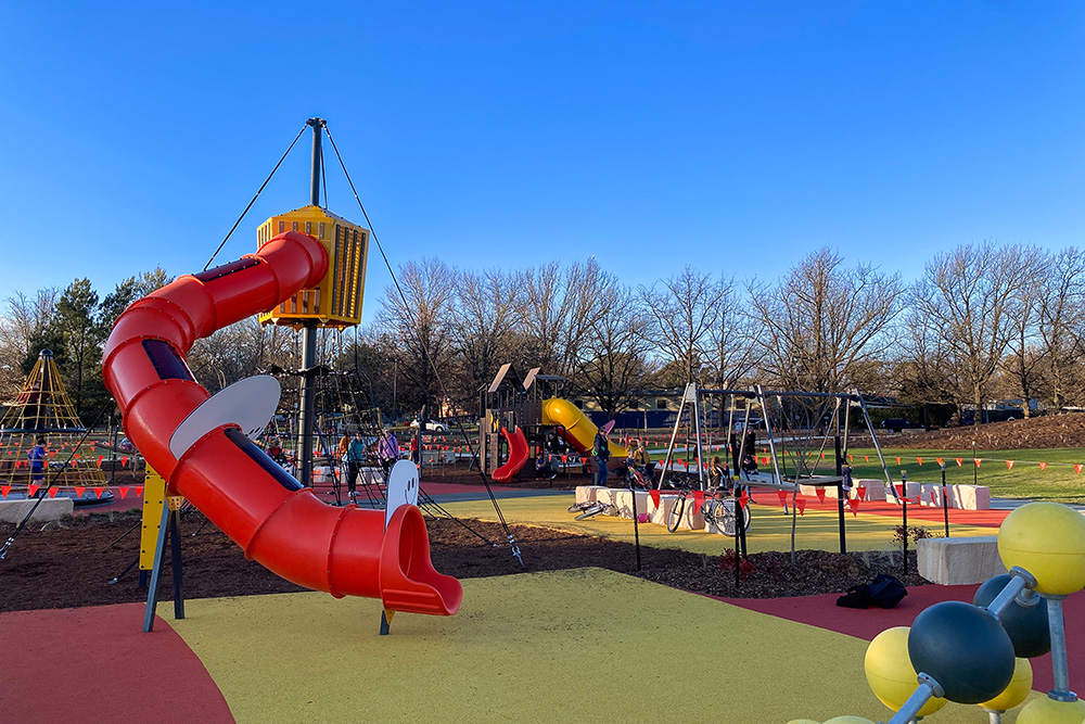 Play equipment designed by Spiire Landscape Architects at Inner north destination play space in Canberra