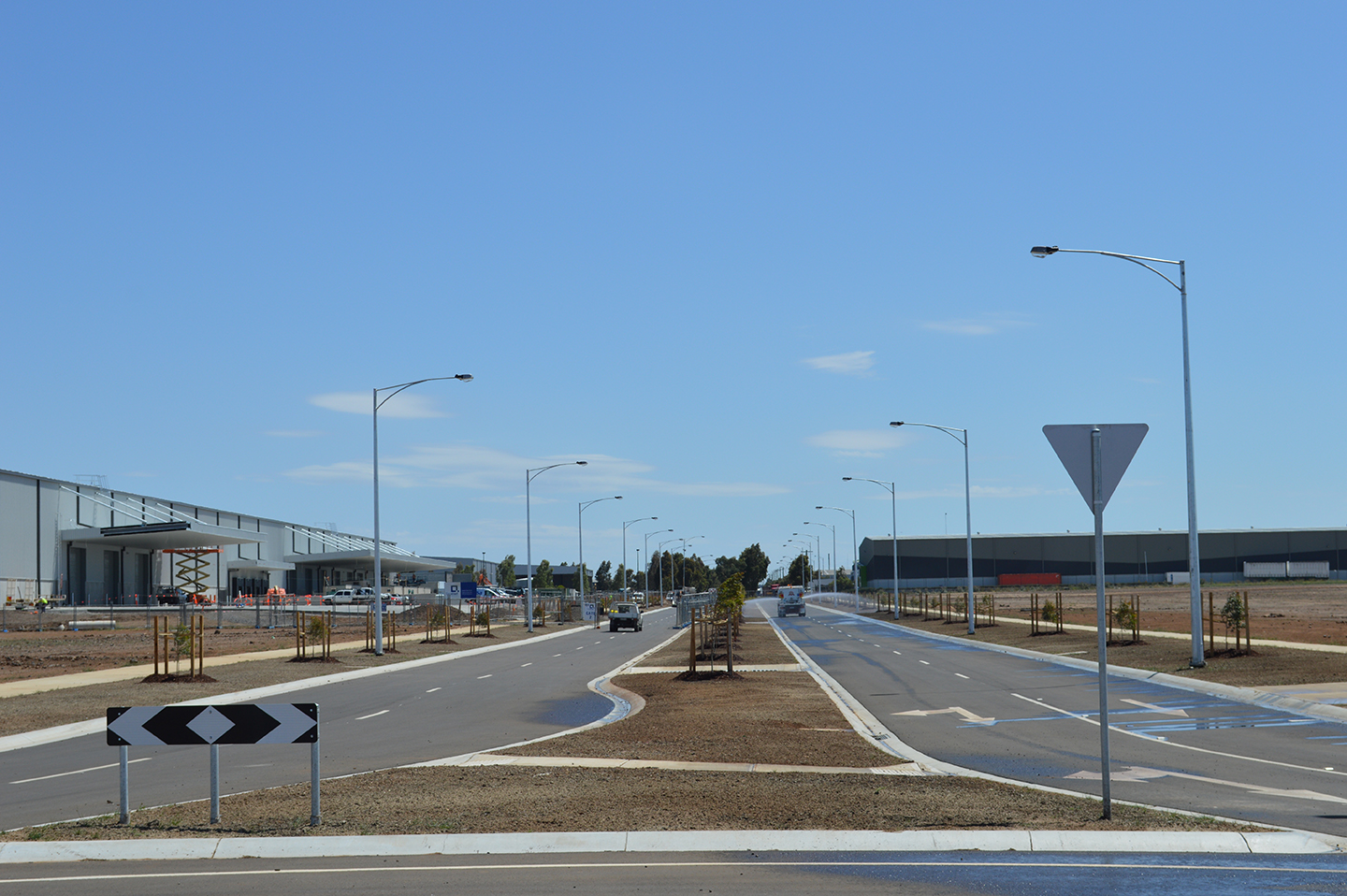 Newly completed streetscape at Dexus Industrial Park designed by Spiire civil engineers