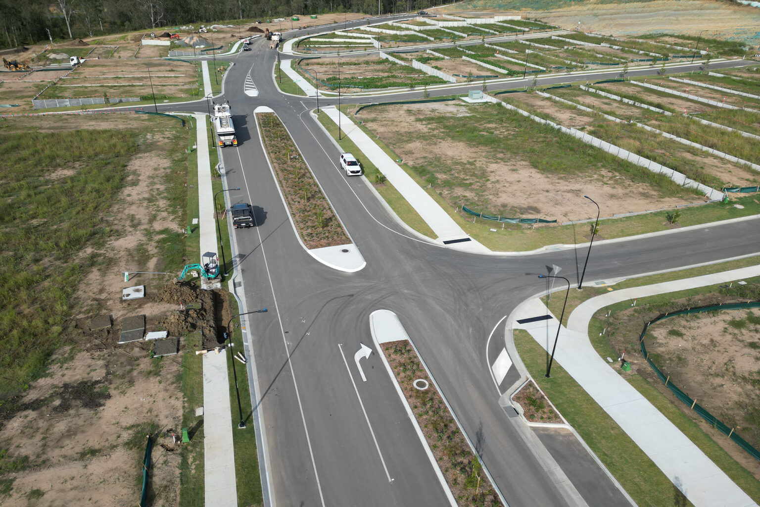 Aerial view of intersection at Spiire Brisbane project Amory at Ripley