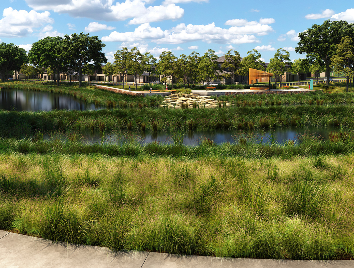 3D Render of Aquarevo wetland designed by Spiire Landscape Architecture