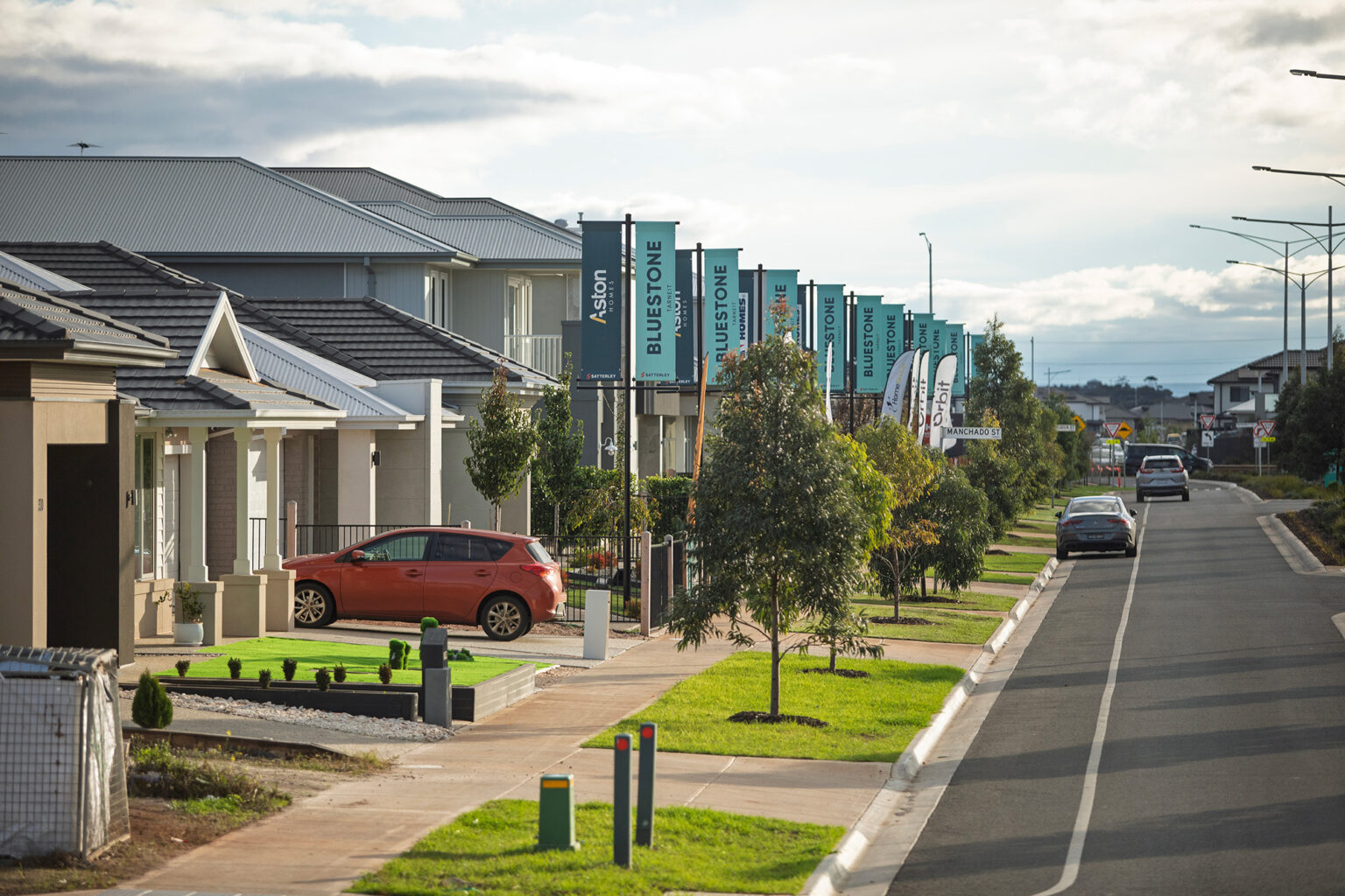 A road and streetscape at Bluestone estate.