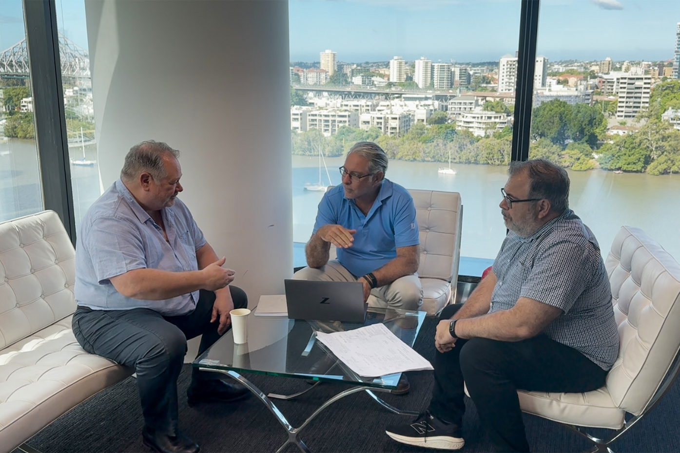 Civil engineers John Harrison, Keith Howells and Archie Venitis at Spiire's Brisbane office.