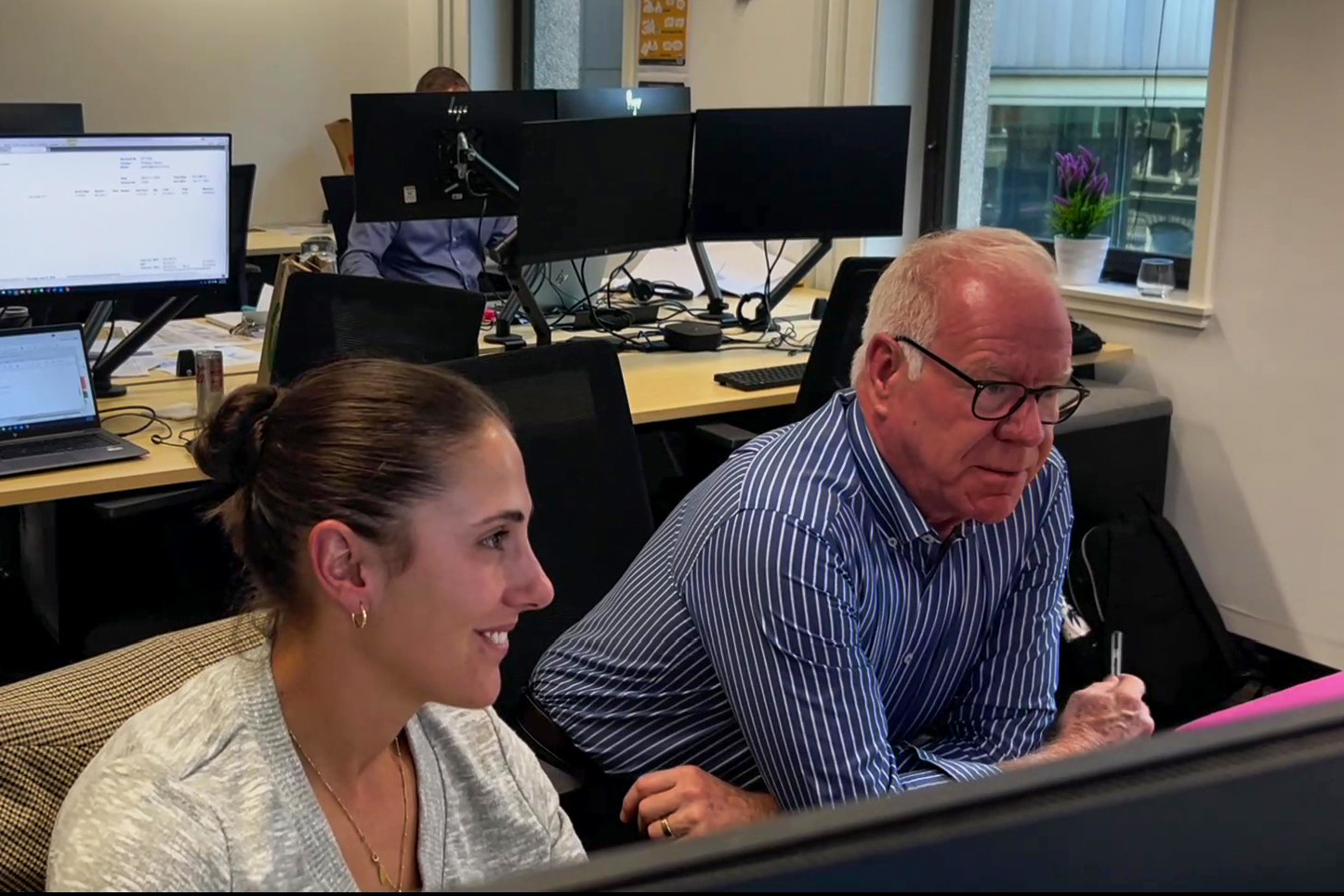 Civil engineers Lucy Haysman and Mike Lyons at Spiire's office in Adelaide.