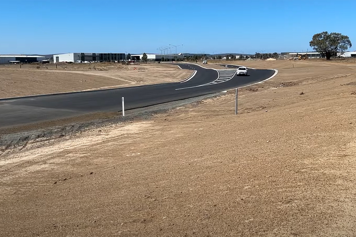 Spiire vehicle driving on the Liberator Drive Extension in Ballarat.