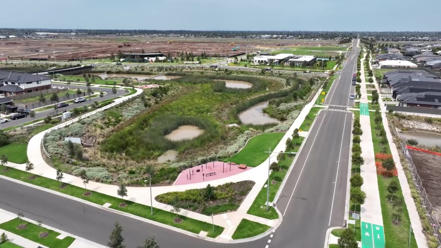Aerial photograph of wetlands at Mambourin Green