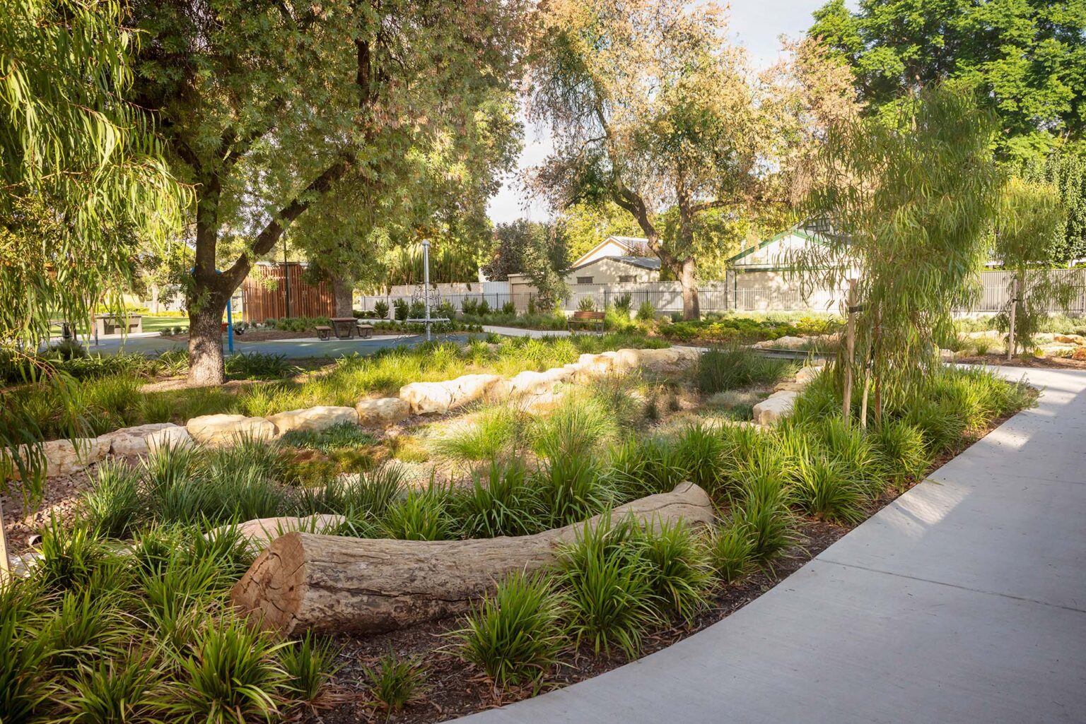 Open space at Burchell Reserve featuring paths designed by Spiire Landscape Architects