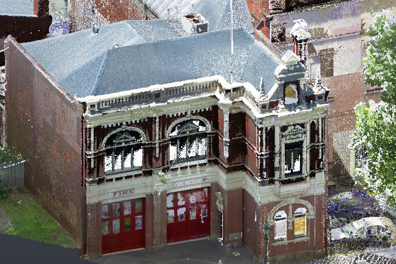 Still image from a point cloud of the historic fire station in Bendigo, created by Spiire Survey team.