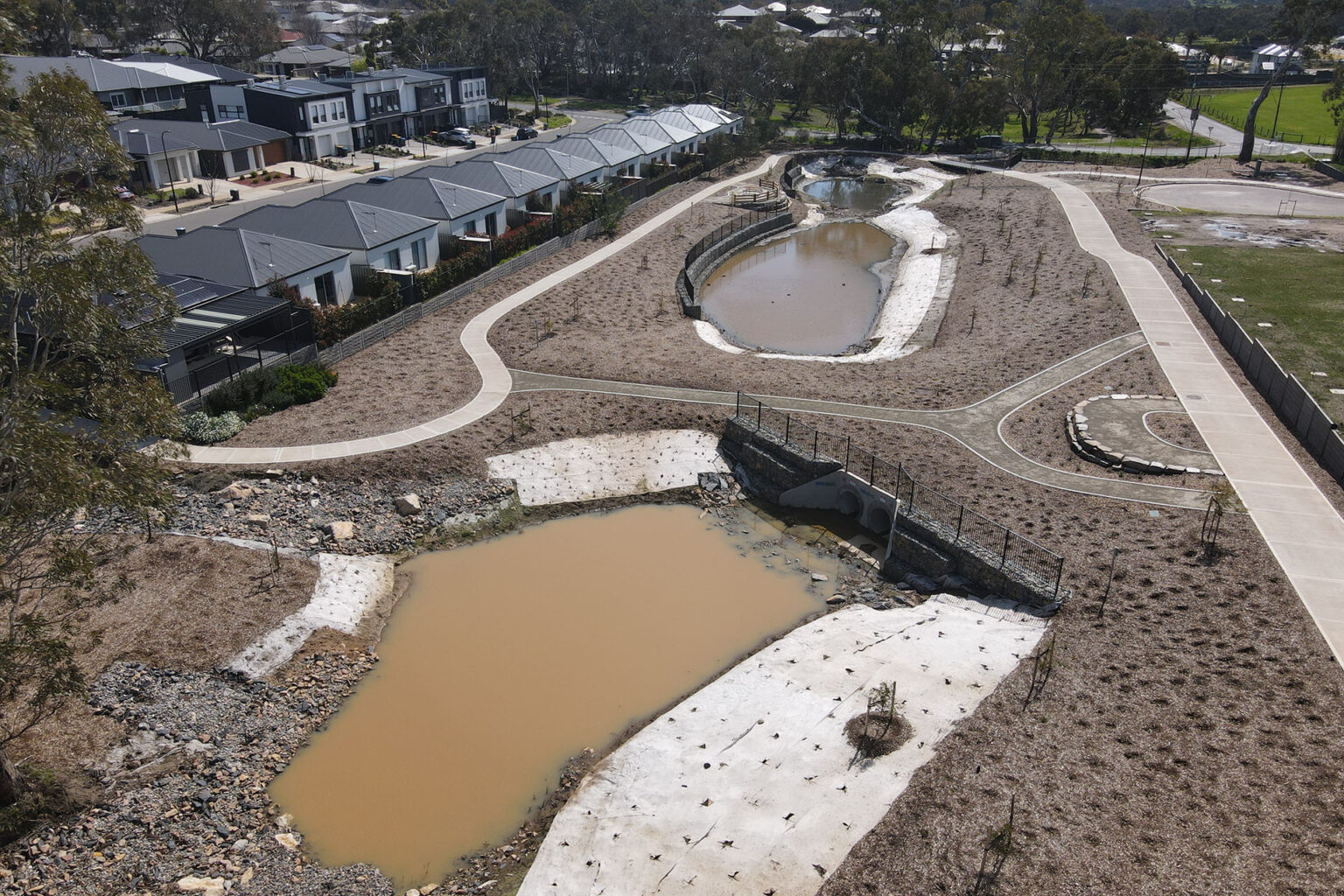 Aerial view of wetalnds at spiire adelaide landscape architecture project Adore