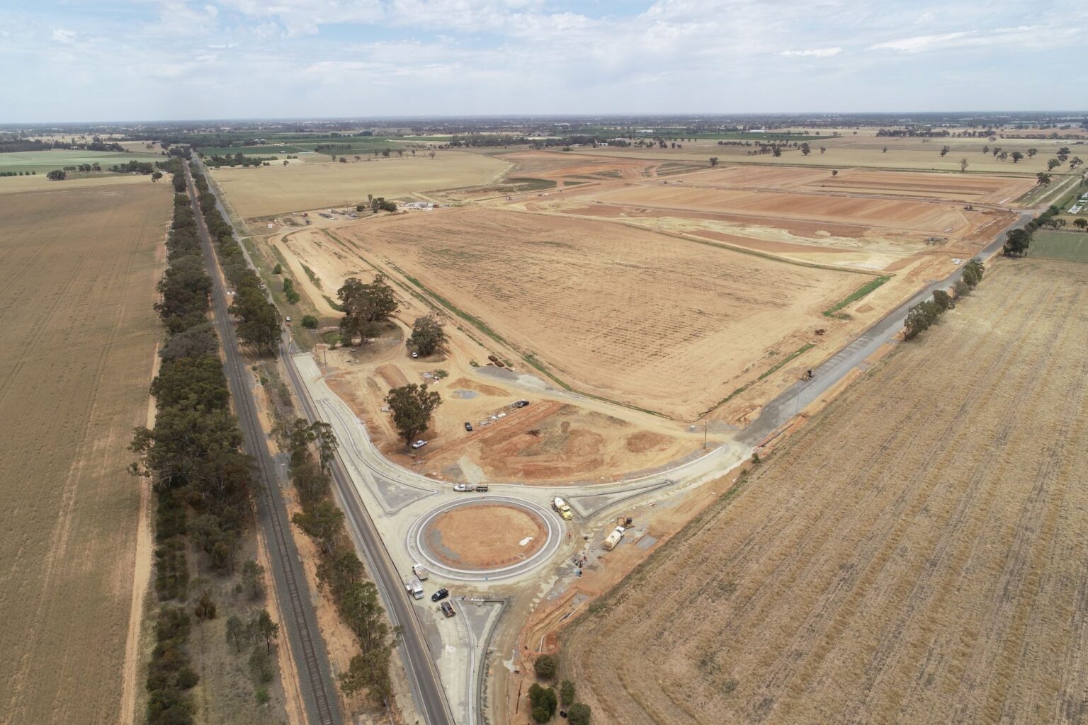 Aerial photograph of Stage 1 construction at the GV Link Enterprise Park, supplied by Greater Shepparton City Council.