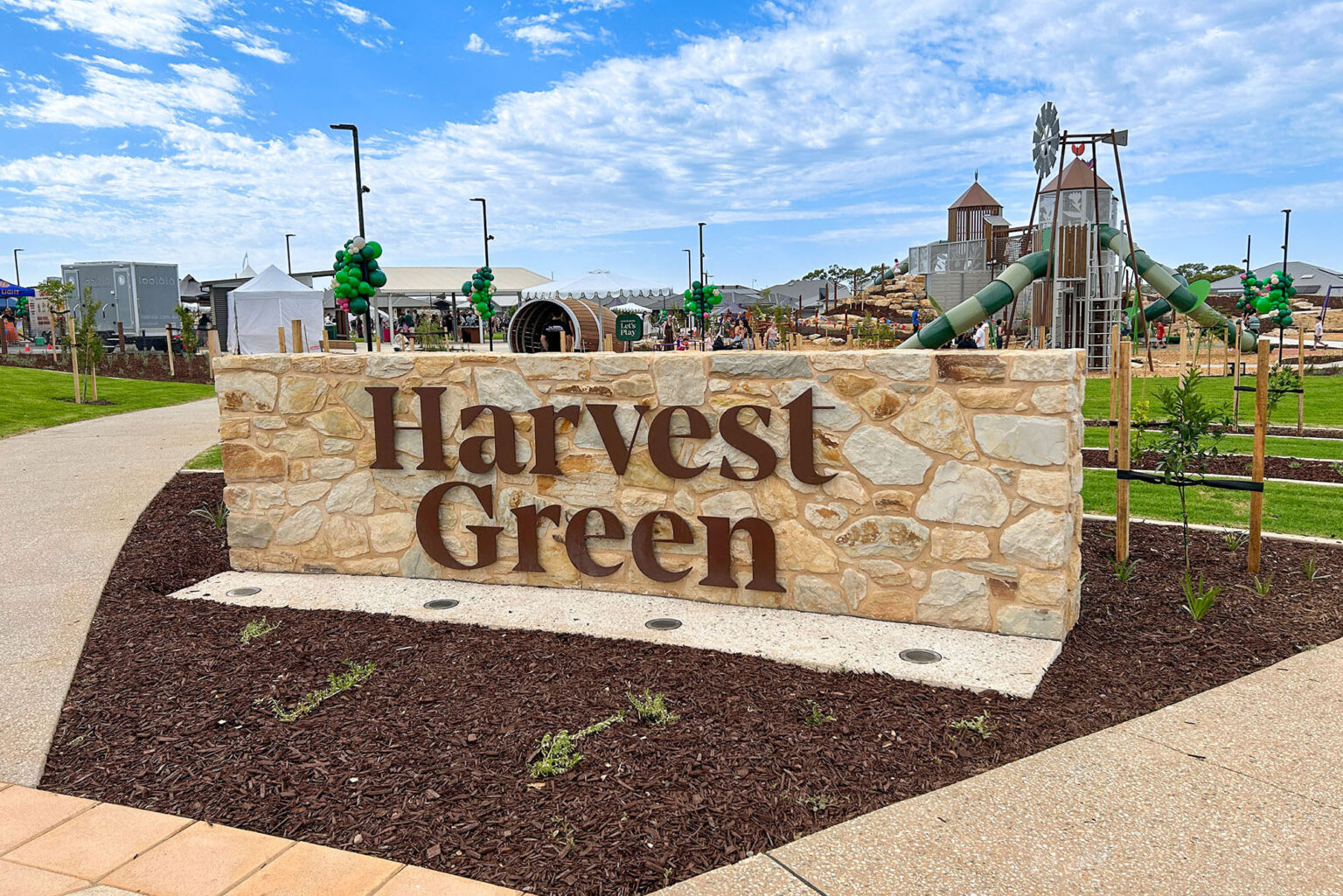 Entrance at Harvest green designned by spiire adelaide landscape architects