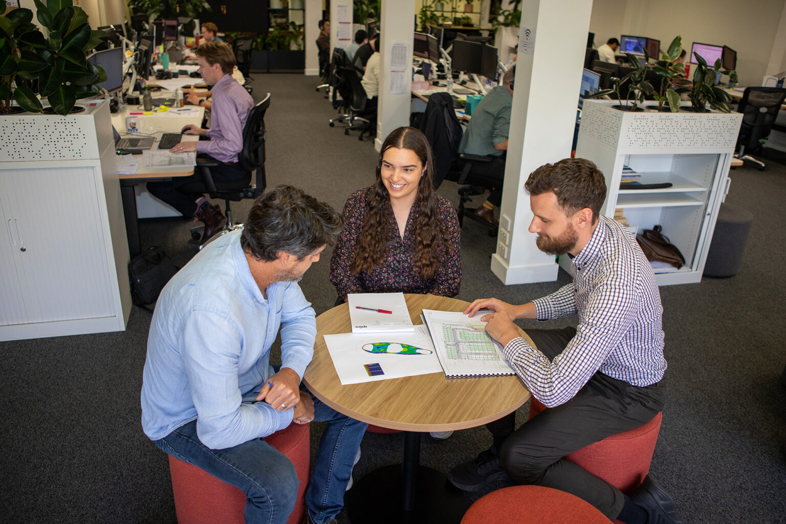 Geelong civil and water engineers Mark Dodgshun, Georgia Gruszewski and Josh King collaborating