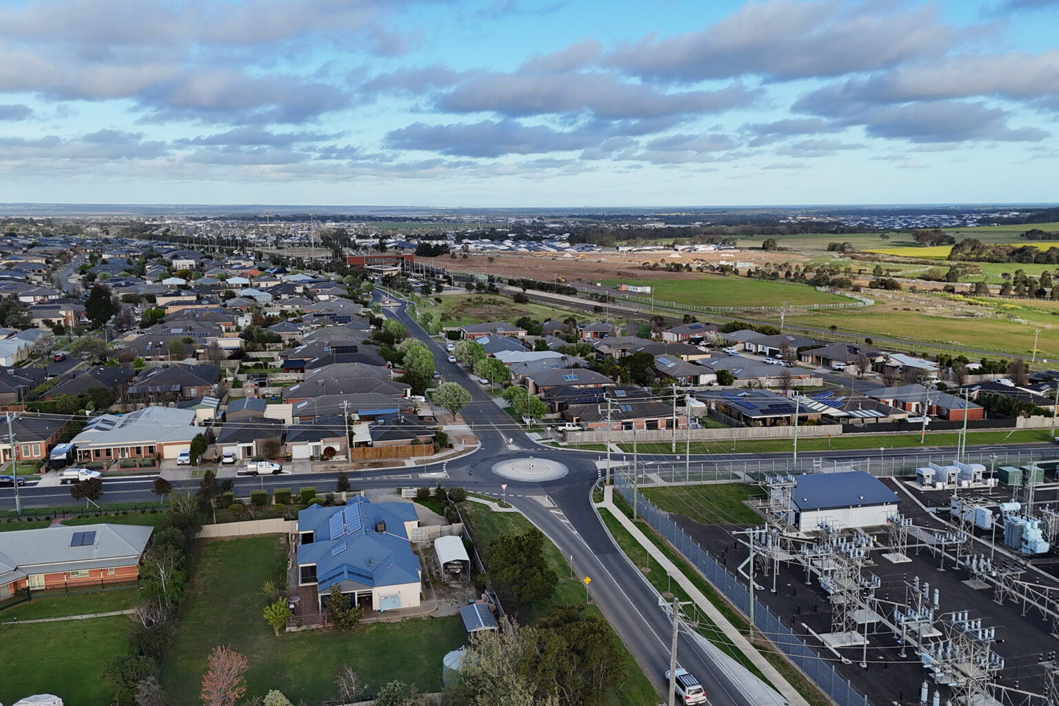 Aerial view of roundabout at spiire geelong project hams road