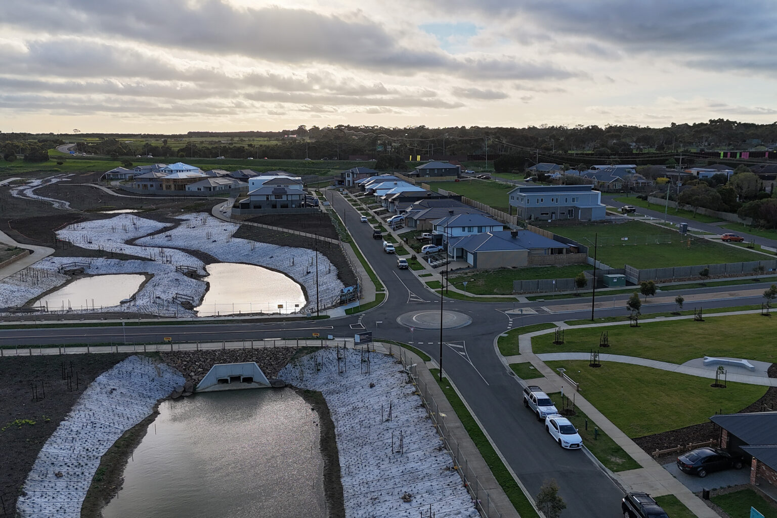 Aerial view of roundabout at spiire geelong project hams road